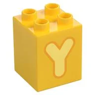 Duplo Brick 2 x 2 x 2 with Bright Light Yellow 'Y' Print, Yellow