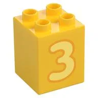 Duplo Brick 2 x 2 x 2 with Bright Light Yellow '3' Print, Yellow