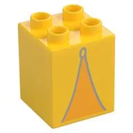Duplo Brick 2 x 2 x 2 with Orange Tent Opening Print, Yellow