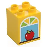 Duplo Brick 2 x 2 x 2 with Arched Window, Apple Print, Yellow