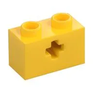 Technic Brick 1 x 2 with Axle Hole Type 1 [+ Opening] and Bottom Pin, Yellow