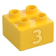Duplo Brick 2 x 2 with Bright Light Yellow '3' Print, Yellow