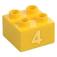 Duplo Brick 2 x 2 with Bright Light Yellow '4' Print, Yellow