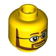 Minifig Head, Neat Brown Beard with White Pupils and Glasses Print, Yellow