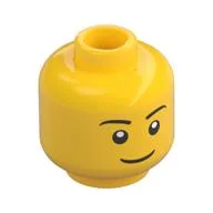 Minifig Head, Black Eyebrows, Thin Grin, Eyes with White Pupils Print [Hollow Stud], Yellow