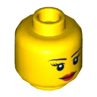 Minifig Head Nya (Samurai X) / Rootbeer Belle, Thin Eyebrows, Eyelashes, White Pupils, Red Lips Smile Print [Hollow Stud], Yellow