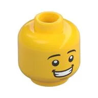 Minifig Head, Eyebrows, Open Mouth Smile, with Teeth, Yellow