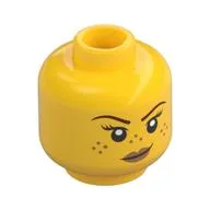 Minifig Head, Freckles, Peach Lips, Smirk / Left Eye Winking, Yellow