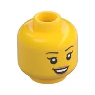 Minifig Head, Open Mouth Smile, Peach Lips, Yellow