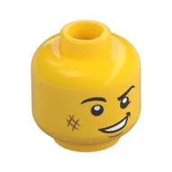 Minifig Head, Black Eyebrows, White Pupils, Cheek Scuff or Scar, Lopsided Grin Print and Chin Dimple, Yellow