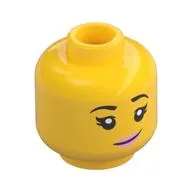 Minifig Head Mei / Heaven Fairy, Eyebrows, Eyelashes, Bright Pink Lips, Slight Smile / Sneer Print, Yellow