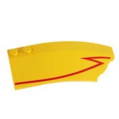 Brick Wedged, Curved 8 x 3 x 2 Open Right with Red Stripe, Yellow