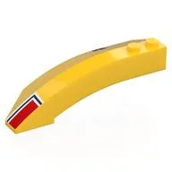 Brick Wedged, Curved 8 x 3 x 2 Open Right with Red Rectangle., White/Dark Blue Lines, Black Nacional Logo Print, Yellow