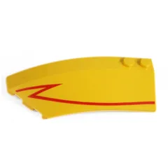 Brick Wedged, Curved 8 x 3 x 2 Open Left with Red Stripe Print, Yellow