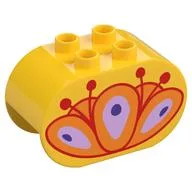 Duplo Brick 2 x 4 x 2 Rounded Ends with Orange Flower Print, Yellow