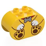 Duplo Brick 2 x 4 x 2 Rounded Ends with Dog Body, Silver Bone Print, Yellow