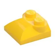 Brick Curved 2 x 2 x 2/3 Two Studs and Curved Slope End, Yellow