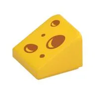 Brick Sloped 30° 1 x 1 x 2/3 with Cheese Holes Print, Yellow