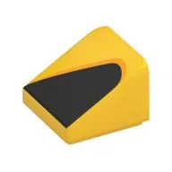 Brick Sloped 30° 1 x 1 x 2/3 with Black Triangle Print, Yellow