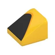 Brick Sloped 30° 1 x 1 x 2/3 with Black Triangle Print, Yellow