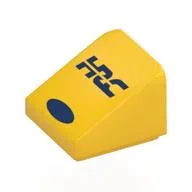 Brick Sloped 30° 1 x 1 x 2/3 with Dark Blue 'HSC', Oval Print, Yellow