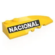 Brick Wedged, Curved 6 x 2 Right with White 'NACIONAL' on Black Background Print, Yellow