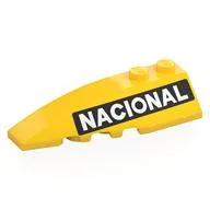 Brick Wedged, Curved 6 x 2 Left with White 'NACIONAL' on Black Background Print, Yellow