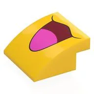 Brick Curved 4 x 4 x 1 2 / 3 with Open Dark Red Mouth, Bright Pink Tongue Print, Yellow