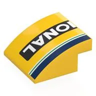 Brick Curved 4 x 4 x 1 2 / 3 with Dark Blue/White/Green Stripes, White 'IONAL' on Black Background Print, Yellow