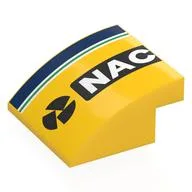Brick Curved 4 x 4 x 1 2 / 3 with Dark Blue/White/Green Stripes, White 'NAC' on Black Background Print, Yellow