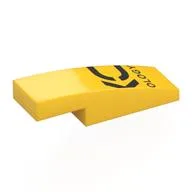 Brick Curved 3 x 1 x 2/3 with Black Letter Fragments, 'OLOGY' Print, Yellow