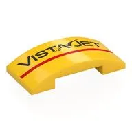 Brick Curved 4 x 2 Double with Black 'VISTA JET', Red Stripe Print, Yellow