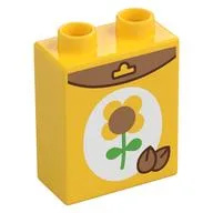 Duplo Brick 1 x 2 x 2 with Sunflower Seed Box Print, Yellow