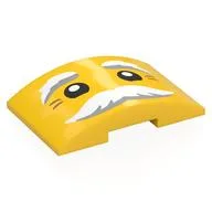 Brick Curved 4 x 6 Double, 2 x 4 Cutout with Minifig Face, White/Light Bluish Grey Eyebrows, Moustache, Wrinkles Print, Yellow