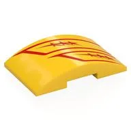 Brick Curved 4 x 6 Double, 2 x 4 Cutout with Red Stars, Lines Print, Yellow
