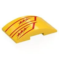 Brick Curved 4 x 6 Double, 2 x 4 Cutout with Red Stars, Lines Print, Yellow