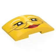 Brick Curved 4 x 6 Double, 2 x 4 Cutout with Face, White Eyebrows, Gold Glasses, Red Lips Print, Yellow