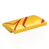 Brick Curved 4 x 3 x 2/3 No Studs with Red Lines Print, Yellow