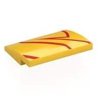 Brick Curved 4 x 3 x 2/3 No Studs with Red Lines Print, Yellow