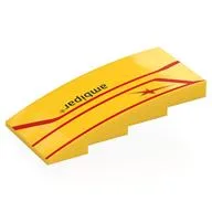 Brick Curved 4 x 8 x 1 2/3 No Studs with Red Lines, Black 'ambipar' Print, Yellow