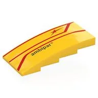 Brick Curved 4 x 8 x 1 2/3 No Studs with Red Lines, Black 'ambipar' Print, Yellow