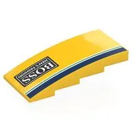 Brick Curved 4 x 8 x 1 2/3 No Studs with Dark Blue/White/Green Stripes, White BOSS MAN'S FASHION' on Black Background Print, Yellow