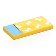 Tile 2 x 4 with Bed, White Bones Blanket, Light Aqua Pillow Print, Yellow