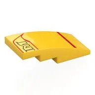 Brick Curved 4 x 2 No Studs with Red Lines, Black 'M' Print, Yellow