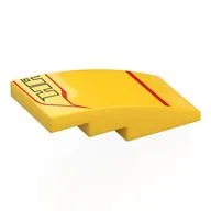 Brick Curved 4 x 2 No Studs with Red Lines, Black 'HA' Print, Yellow