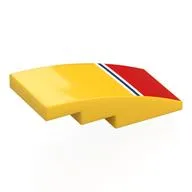 Brick Curved 4 x 2 No Studs with White/Dark Blue Lines, Red Rectangle Print, Yellow
