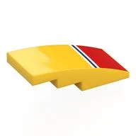 Brick Curved 4 x 2 No Studs with White/Dark Blue Lines, Red Rectangle Print, Yellow