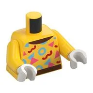 Torso, Reddish Brown Belt, Collar, Red/Bright Light Blue/Coral Shapes Print, Yellow Arms, White Hands, Yellow