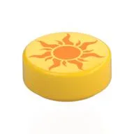 Tile Round 1 x 1 with Orange Sun Print, Yellow