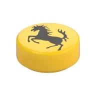 Tile Round 1 x 1 with Black Ferrari Horse Print, Yellow